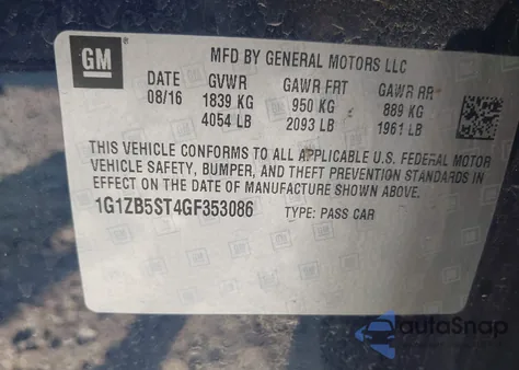 2016 Chevrolet Malibu Ls from USA, damaged, VIN 1G1ZB5ST4GF353086